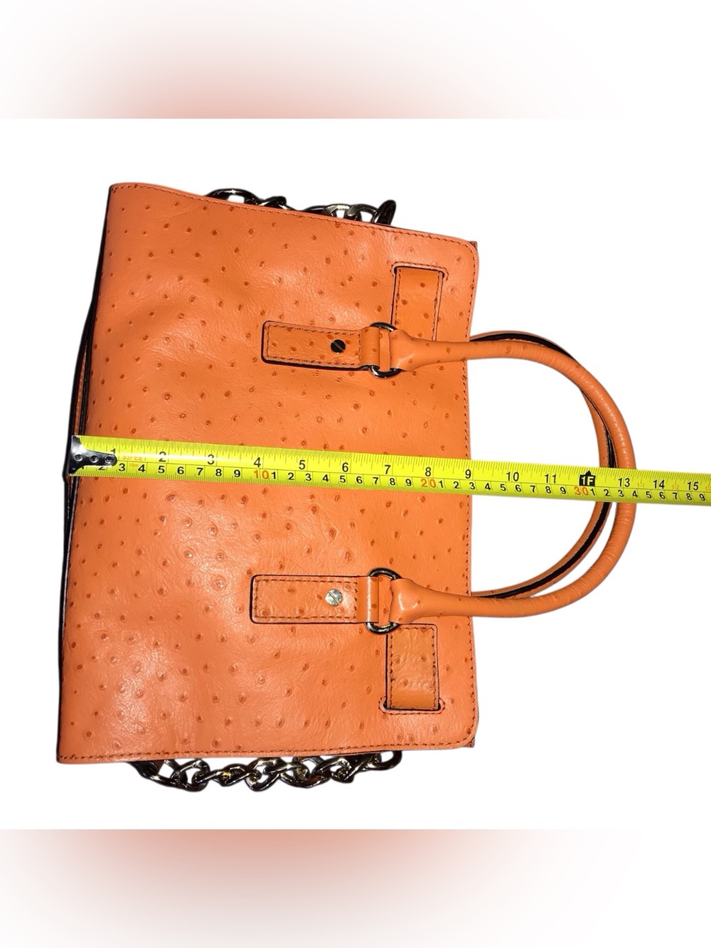 Michael Kors Orange Ostrich-Embossed Satchel Bag - Picture 9 of 13